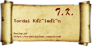 Tordai Kálmán névjegykártya